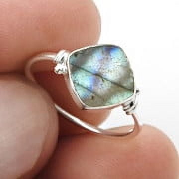 Natural Labradorite Boho Band Statement Promise Ring Solid 925 Sterling Silver US 6