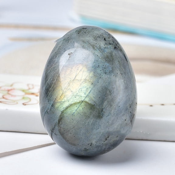 Natural Labradorite Carved Healing Egg Figurines Reiki Energy Stone Display Decorations 50x35mm