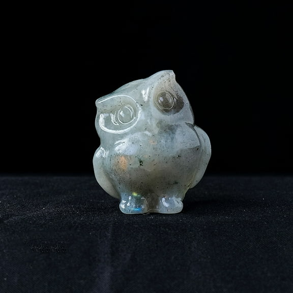 Natural Labradorite Carved Healing Owl Figurines Reiki Energy Stone Display Decorations 35x30mm