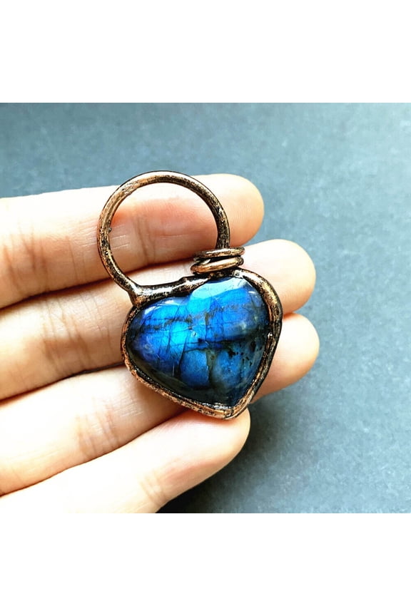 Natural Labradorite Crystal Heart Pendant Quartz Point Healing Gem Necklace 1PC HOT!!