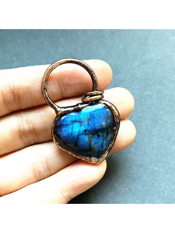 Natural Labradorite Crystal Heart Pendant Quartz Point Healing Gem Necklace 1PC HOT!!