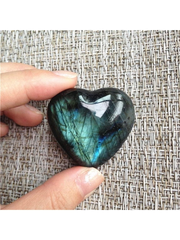 Natural Labradorite Crystal Stone Heart Shape Worry Stone, Quartz Gemstone Handheld Pendant Loose Rock For Diy Jewelry & Stress Relief, 2-3Cm Heart-Shaped Natural Labradorite For