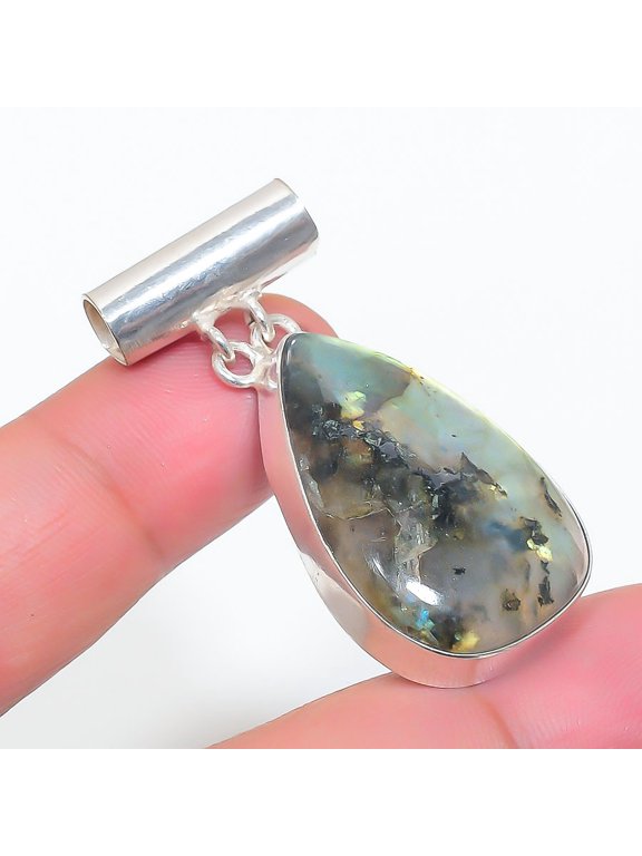 Natural Labradorite Gemstone 925 Sterling Silver Jewelry Pendant 1.77"