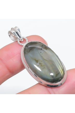 Natural Labradorite Gemstone 925 Sterling Silver Jewelry Pendant 1.81"