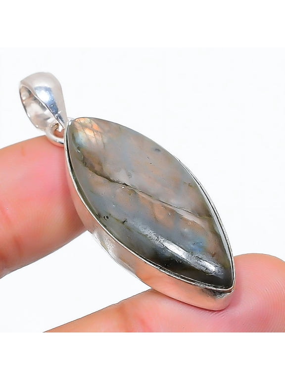 Natural Labradorite Gemstone 925 Sterling Silver Jewelry Pendant 1.89"