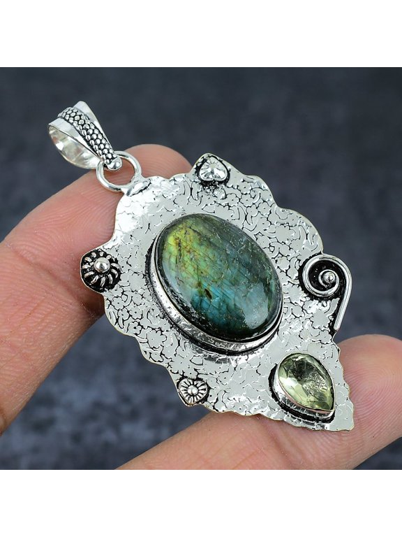 Natural Labradorite Gemstone 925 Sterling Silver Jewelry Pendant 2.56"