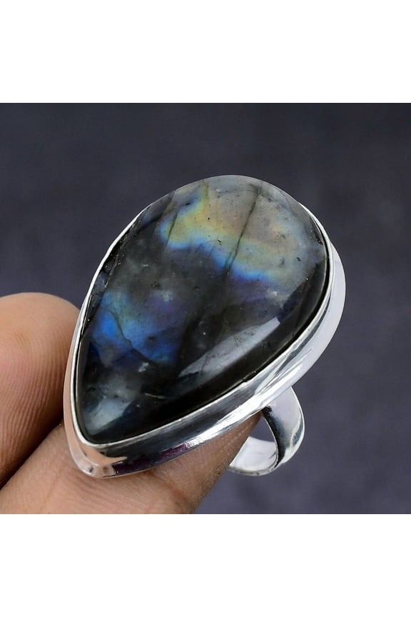 Natural Labradorite Gemstone 925 Sterling Silver Jewelry Ring Size 9