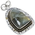 thumbnail image 1 of Natural Labradorite Gemstone 925 Sterling Silver Two Tone Pendant 2.09", 1 of 1