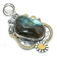 thumbnail image 1 of Natural Labradorite Gemstone 925 Sterling Silver Two Tone Pendant 2.36", 1 of 1