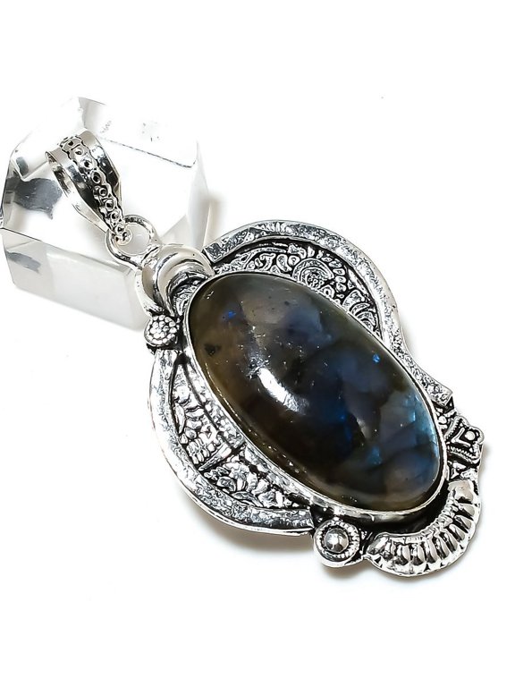 Natural Labradorite Gemstone Handmade 925 Sterling Silver Jewelry Pendant 2.25"