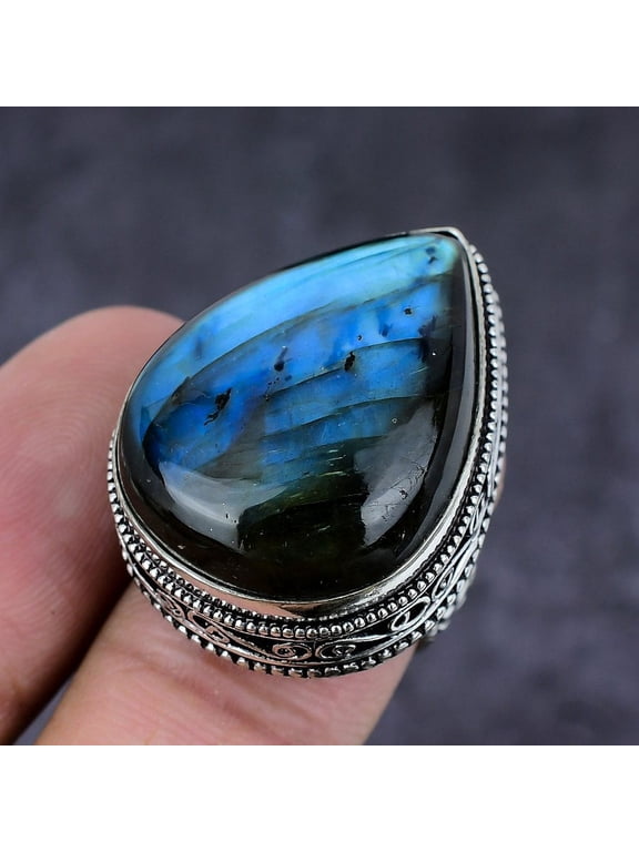 Natural Labradorite Gemstone Handmade 925 Sterling Silver Jewelry Ring S.10