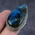 thumbnail image 1 of Natural Labradorite Gemstone Handmade 925 Sterling Silver Jewelry Ring S.8, 1 of 2