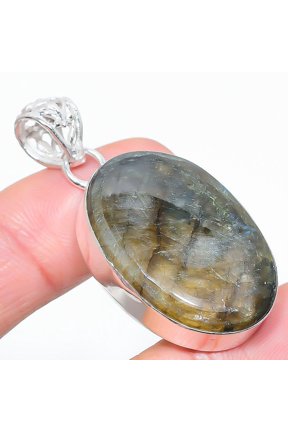 Natural Labradorite Gemstone Handmade 925 Sterling Silver Pendant 1.89"