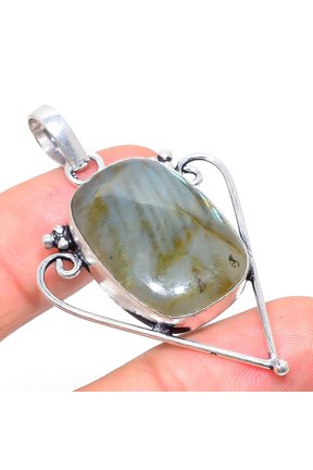 Natural Labradorite Gemstone Handmade 925 Sterling Silver Pendant 2.17"