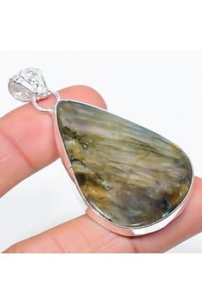 Natural Labradorite Gemstone Handmade 925 Sterling Silver Pendant 2.36"