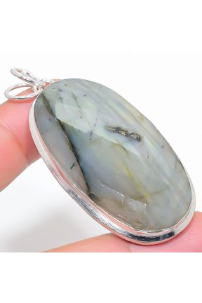 Natural Labradorite Gemstone Handmade 925 Sterling Silver Pendant 2.52"