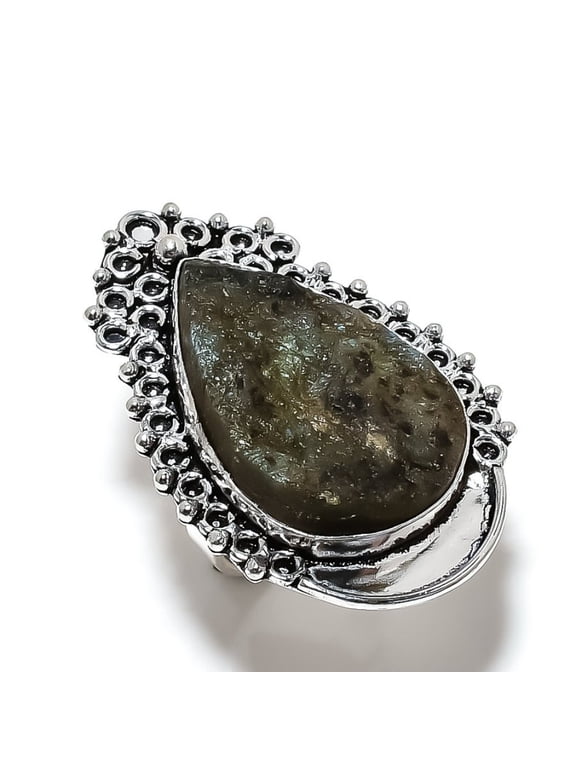 Natural Labradorite Gemstone Handmade 925 Sterling Silver Ring Size 10