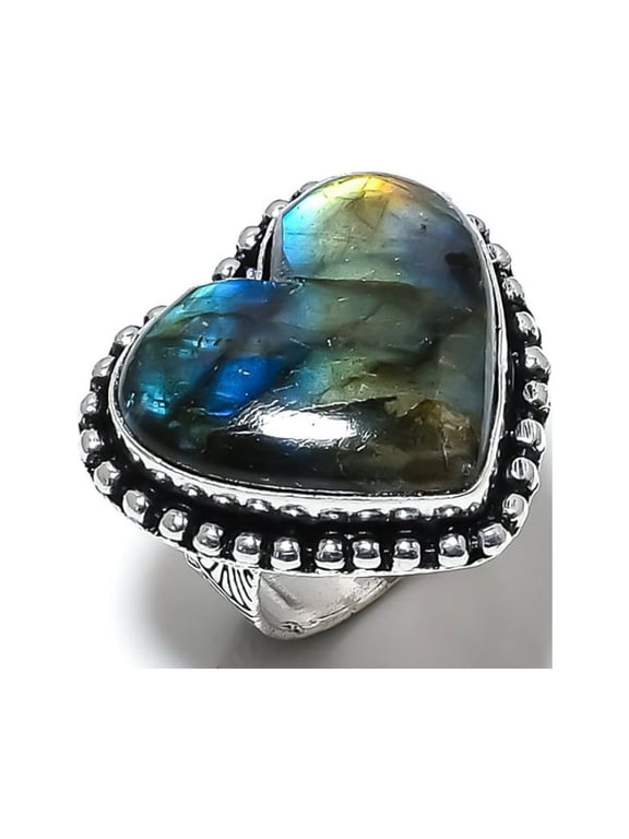 Natural Labradorite Gemstone Handmade 925 Sterling Silver Ring Size 10