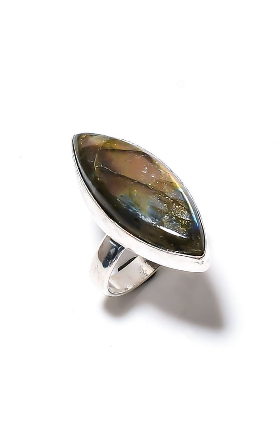 Natural Labradorite Gemstone Handmade 925 Sterling Silver Ring Size 10