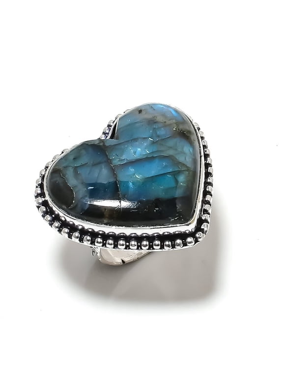 Natural Labradorite Gemstone Handmade 925 Sterling Silver Ring Size 10