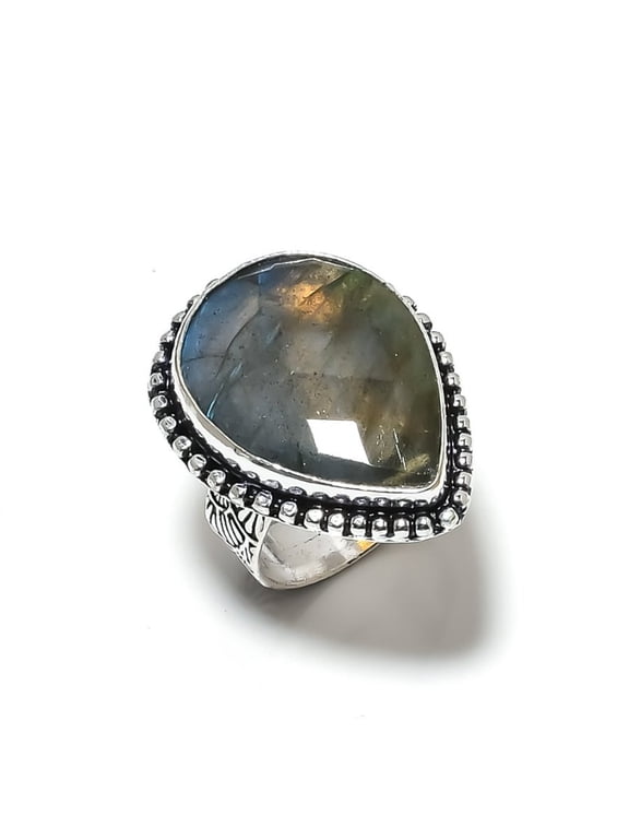 Natural Labradorite Gemstone Handmade 925 Sterling Silver Ring Size 10