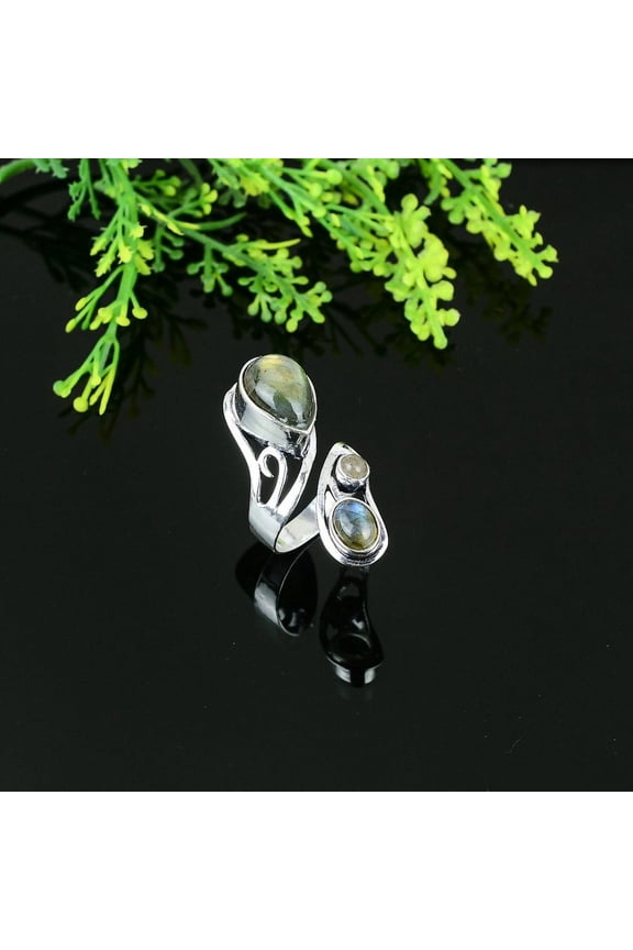 Natural Labradorite Gemstone Handmade 925 Sterling Silver Ring Size 11.5