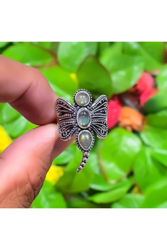 Natural Labradorite Gemstone Handmade 925 Sterling Silver Ring Size 12