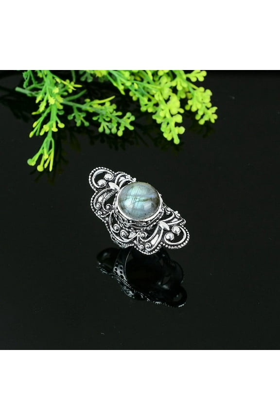 Natural Labradorite Gemstone Handmade 925 Sterling Silver Ring Size 6