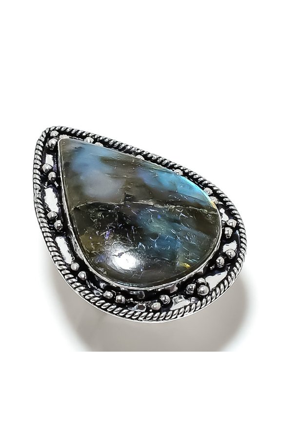 Natural Labradorite Gemstone Handmade 925 Sterling Silver Ring Size 6
