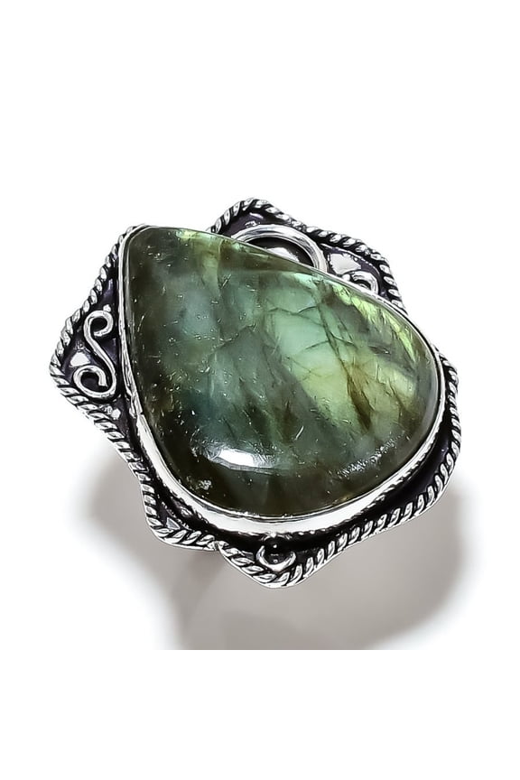 Natural Labradorite Gemstone Handmade 925 Sterling Silver Ring Size 6