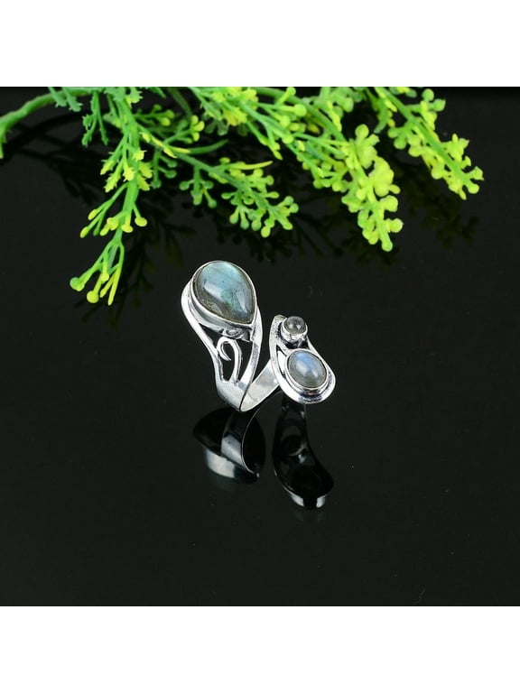 Natural Labradorite Gemstone Handmade 925 Sterling Silver Ring Size 6