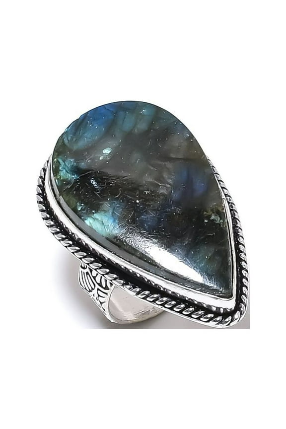 Natural Labradorite Gemstone Handmade 925 Sterling Silver Ring Size 6