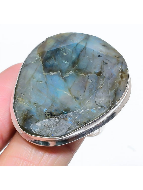 Natural Labradorite Gemstone Handmade 925 Sterling Silver Ring Size 6