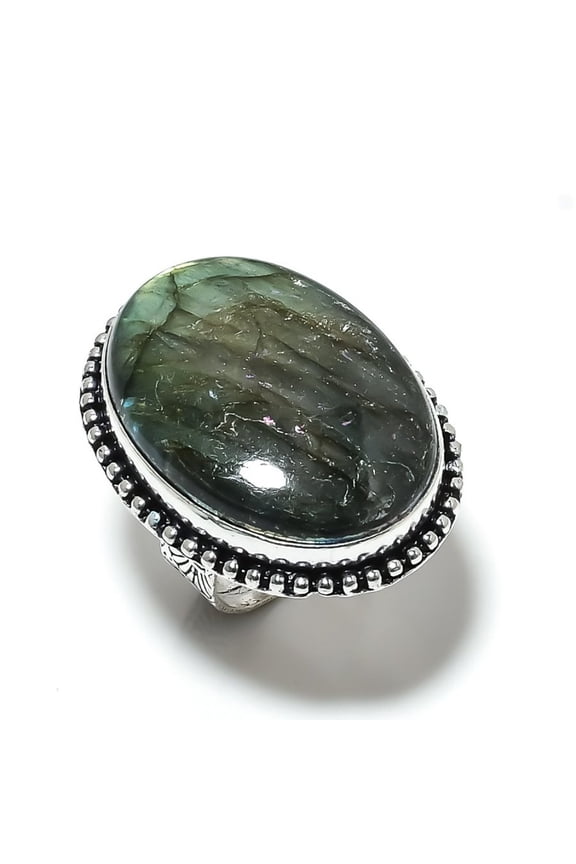 Natural Labradorite Gemstone Handmade 925 Sterling Silver Ring Size 7