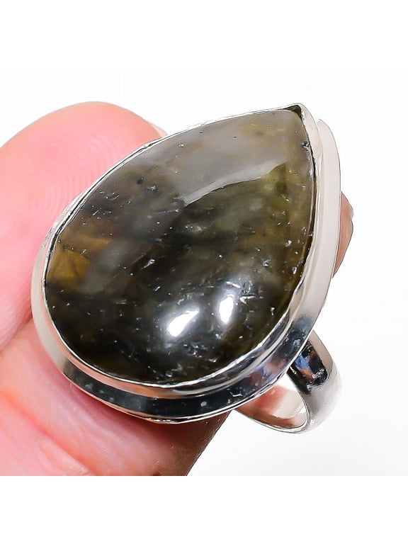 Natural Labradorite Gemstone Handmade 925 Sterling Silver Ring Size 8.5