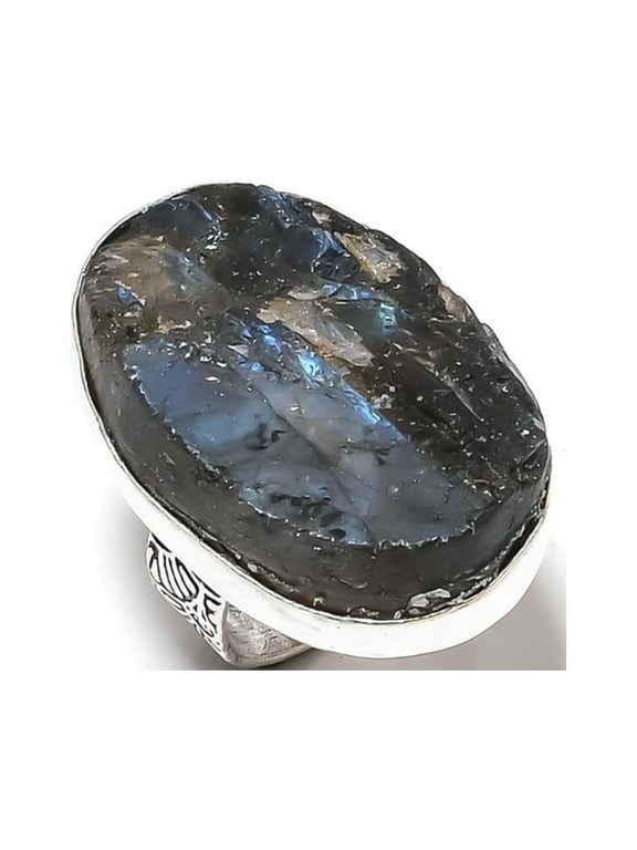 Natural Labradorite Gemstone Handmade 925 Sterling Silver Ring Size 8
