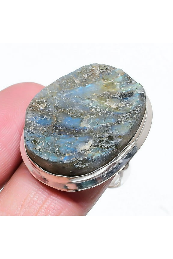 Natural Labradorite Gemstone Handmade 925 Sterling Silver Ring Size 9
