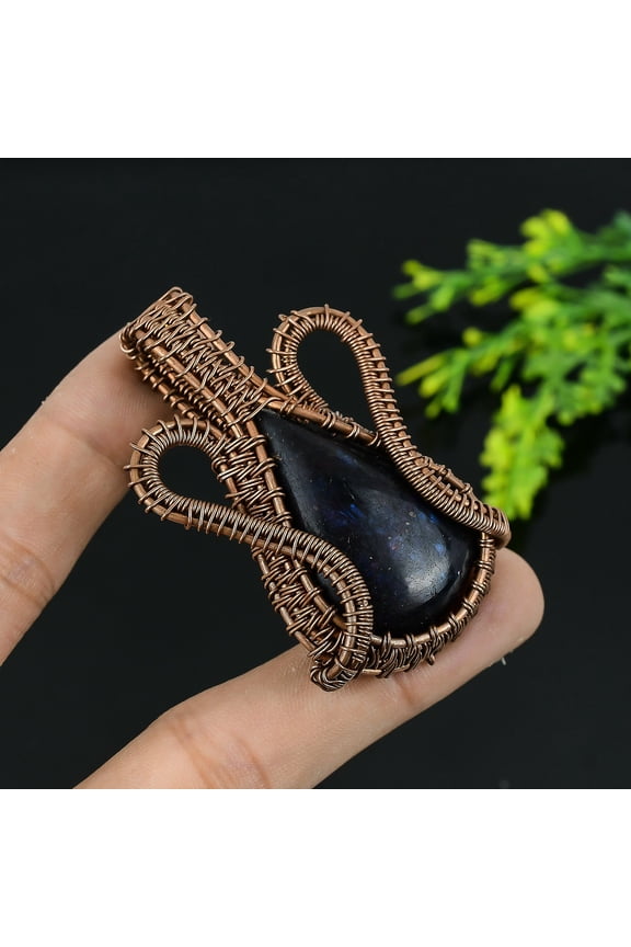 Natural Labradorite Gemstone Handmade Copper Wire Wrap Gift Pendant 2.25