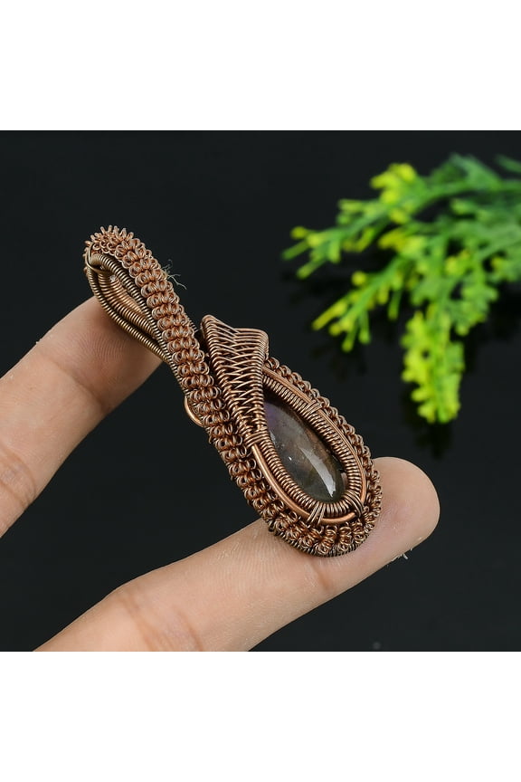 Natural Labradorite Gemstone Handmade Copper Wire Wrap Gift Pendant 2.25