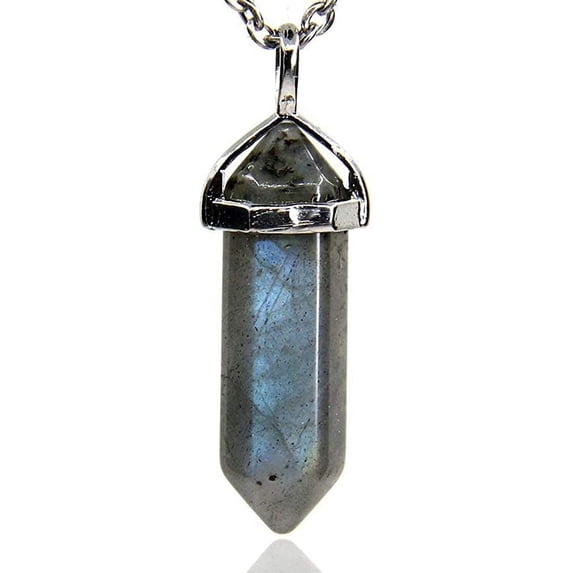 Natural Labradorite Gemstone Hexagonal Pointed Reiki Chakra Pendant Necklace 18"