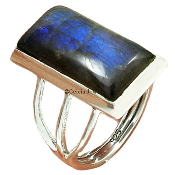 Natural Labradorite Gemstone Ring, Solid 925 Sterling Silver Ring, Rectangle Labradorite Ring, June Birthstone Ring, Statement Ring, Dainty Ring, Antique Proposal Ring For Women (labradorite, 3)