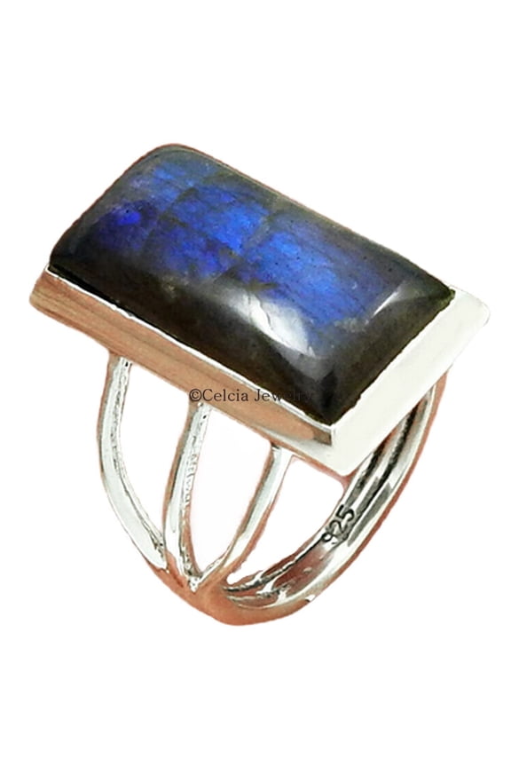 Natural Labradorite Gemstone Ring, Solid 925 Sterling Silver Ring, Rectangle Labradorite Ring, June Birthstone Ring, Statement Ring, Dainty Ring, Antique Proposal Ring For Women (labradorite, 3)