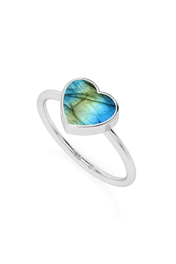 Natural Labradorite Heart Shape Rings in Sterling Silver for Women, November Birthstone Jewelry for Her Birthday, Wedding Anniversary, Christmas, Mothers Day