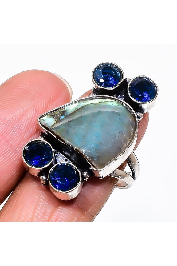 Natural Labradorite, Iolite 925 Sterling Silver Jewelry Ring Size 9