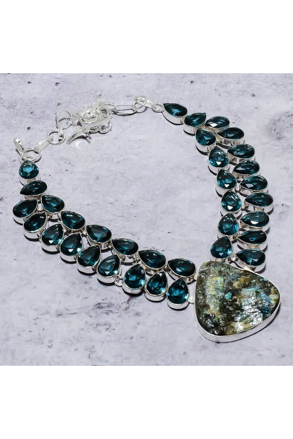 Natural Labradorite, Iolite Gemstone 925 Sterling Silver Necklace 18"