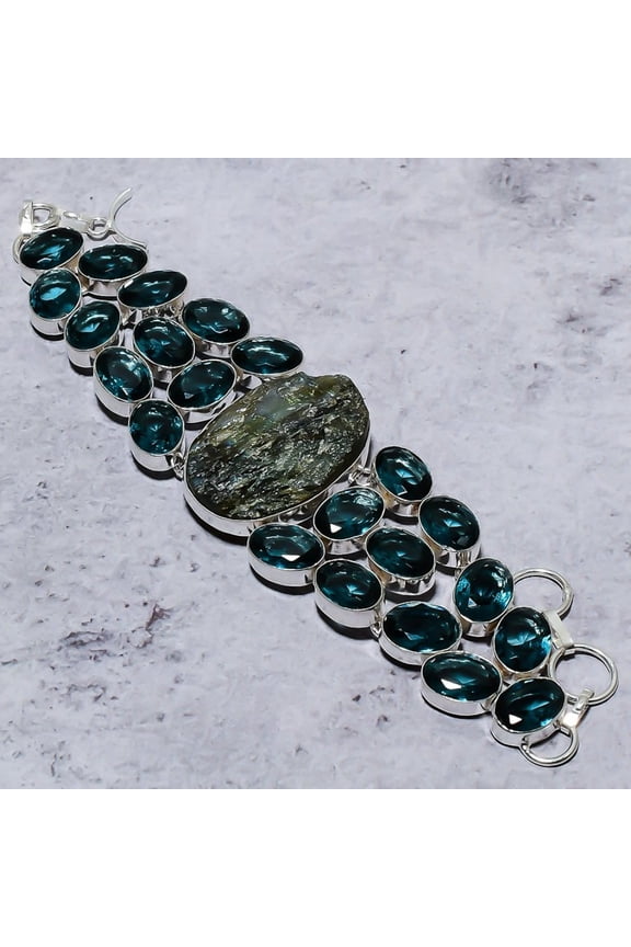 Natural Labradorite, Iolite Handmade 925 Sterling Silver Bracelet 7-8"