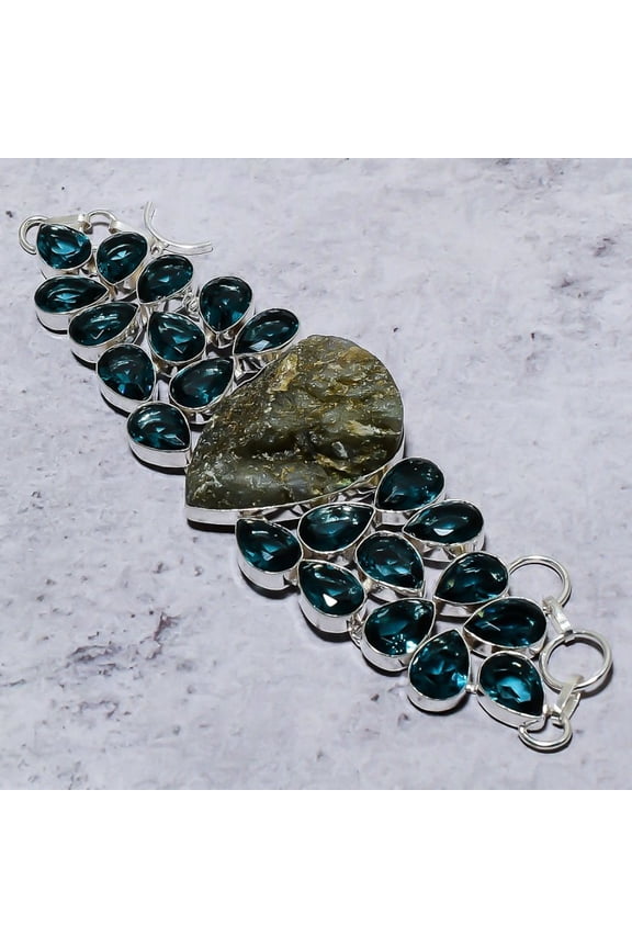 Natural Labradorite, Iolite Handmade 925 Sterling Silver Bracelet 7-8"