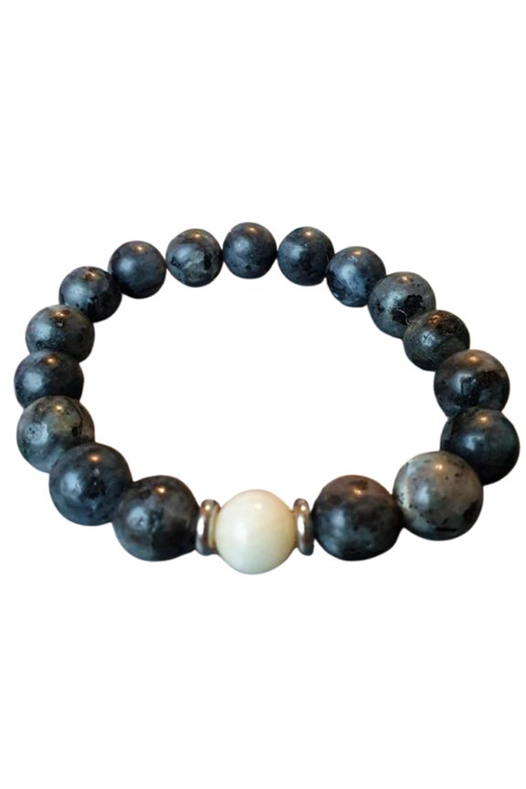 Natural Labradorite & Moonstone 10mm Round Shape Smooth Cut Beads Stretchable Bracelet For Men & Women. Unisex Bracelet