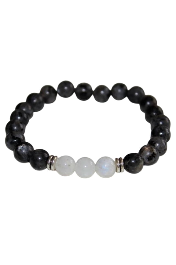 Natural Labradorite & Moonstone 8mm Round Shape Smooth Cut Beads Stretchable Bracelet For Men & Women. Unisex Bracelet