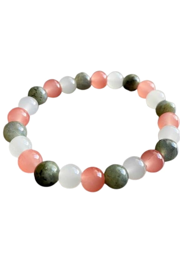 Natural Labradorite, Moonstone & Sunstone 8mm Round Shape Smooth Cut Beads Stretchable Bracelet For Men & Women. Unisex Bracelet